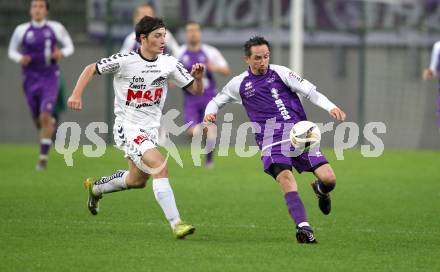 Fussball Regionalliga. SK Austria Klagenfurt gegen Feldkirchen SV.  Matthias Dollinger, (Klagenfurt), Stoxreiter Gunther Jochen (Feldkirchen). Klagenfurt, 29.4.2011
Foto: Kuess

---
pressefotos, pressefotografie, kuess, qs, qspictures, sport, bild, bilder, bilddatenbank