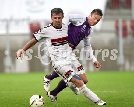 Fussball Regionalliga. SK Austria Klagenfurt gegen Feldkirchen SV.  Kai Schoppitsch,  (Klagenfurt), Auron Miloti (Feldkirchen). Klagenfurt, 29.4.2011
Foto: Kuess

---
pressefotos, pressefotografie, kuess, qs, qspictures, sport, bild, bilder, bilddatenbank