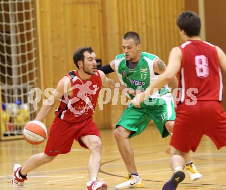 Basketball Kaerntner Liga. WSG Radenthein gegen KOS Klagenfurt/Celovec. Ottacher Stefan (Radenthein), Denis Hvalec (KOS). Radenthein, am 7.5.2011.
Foto: Kuess 
---
pressefotos, pressefotografie, kuess, qs, qspictures, sport, bild, bilder, bilddatenbank