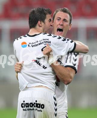 Fussball Regionalliga. SG SK Austria Klagenfurt gegen Feldkirchen SV. Jubel David Hebenstreit, Florian Oberrisser (Feldkirchen). Klagenfurt, am 29.4.2011.
Foto: Kuess
---
pressefotos, pressefotografie, kuess, qs, qspictures, sport, bild, bilder, bilddatenbank