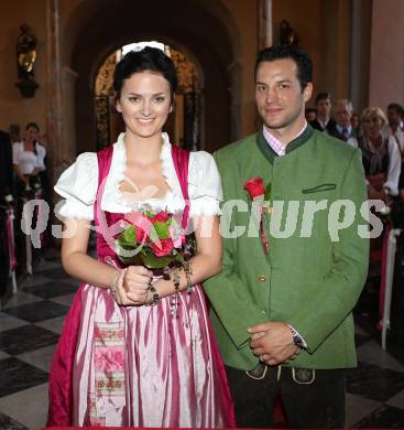 EBEL. Eishockey Bundesliga. Hochzeit Daniel Welser.  Daniel und Ulrike Welser. Moosburg, am 9.7.2011.
Foto: Kuess
---
pressefotos, pressefotografie, kuess, qs, qspictures, sport, bild, bilder, bilddatenbank