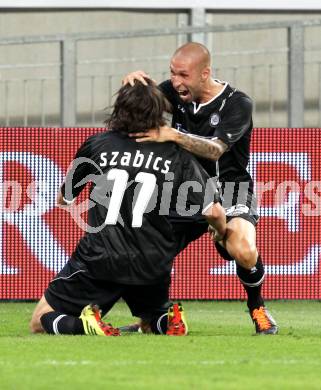 Fussball. UEFA Champions League. SK Sturm Graz gegen Videoton. Torjubel Imre Szabics, Patrick Wolf (Graz). Klagenfurt, am 13.7.2011.
Foto: Kuess

---
pressefotos, pressefotografie, kuess, qs, qspictures, sport, bild, bilder, bilddatenbank