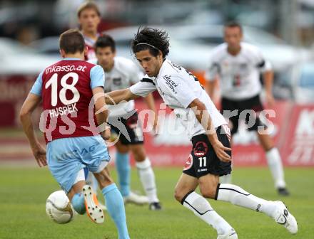 Fussball Bundesliga. Erste Liga. WAC/St. Andrae gegen BW Linz. Jacobo, (WAC/St.Andrae), Philipp Huspek (BW Linz). Wolfsberg, 22.7.2011
Foto: Kuess

---
pressefotos, pressefotografie, kuess, qs, qspictures, sport, bild, bilder, bilddatenbank