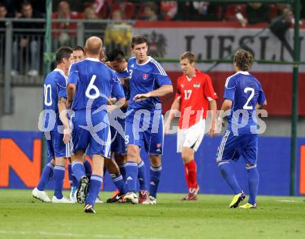 Fussball Laenderspiel Oesterreich gegen Slowakei. Torjubel Slowakei. Klagenfurt, 10.8.2011.
Foto: Kuess

---
pressefotos, pressefotografie, kuess, qs, qspictures, sport, bild, bilder, bilddatenbank