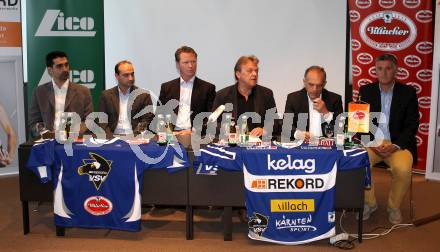 EBEL. Eishockey Bundesliga. Pressekonferenz VSV. Gert Prohaska, Stefan Widitsch, Mike Stewart, Gilbert Isepp, Juergen Pfeiler, Giuseppe Mion.  Villach, am 11.8.2011.
Foto: Kuess
---
pressefotos, pressefotografie, kuess, qs, qspictures, sport, bild, bilder, bilddatenbank