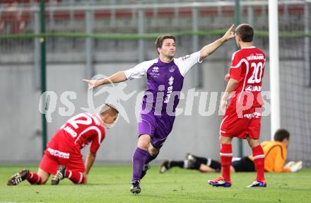 Fussball Regionalliga. SK Austria Klagenfurt gegen Vorwaerts Steyr. Torjubel Christian Sablatnig (Klagenfurt). Klagenfurt, am 12.8.2011.
Foto: Kuess
---
pressefotos, pressefotografie, kuess, qs, qspictures, sport, bild, bilder, bilddatenbank