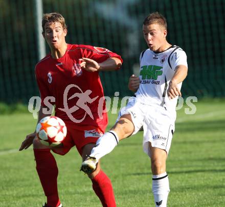 Fussball Unterliga Ost. Ludmannsdorf gegen KAC. Marcel Quantschnig (Ludmannsdorf). Martin Auer (KAC). Ludmannsdorf, am 21.8.2011.
Foto: Kuess
---
pressefotos, pressefotografie, kuess, qs, qspictures, sport, bild, bilder, bilddatenbank