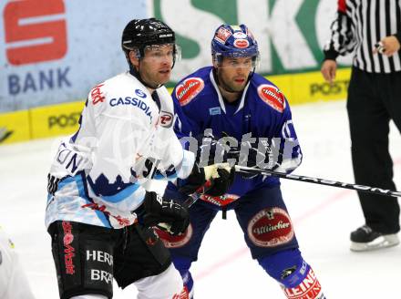 EBEL. Eishockey Bundesliga. EC Pasut VSV gegen  ERC Ingolstadt. DAMON Derek (VSV), Timmy Pettersson (Ingolstadt). Villach, am 26.8.2011.
Foto: Kuess 


---
pressefotos, pressefotografie, kuess, qs, qspictures, sport, bild, bilder, bilddatenbank