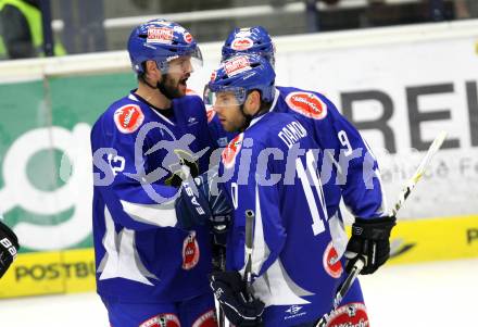 EBEL. Eishockey Bundesliga. EC Pasut VSV gegen  ERC Ingolstadt. Torjubel WELLER Craig, DAMON Derek, RAZINGAR Tomaz  (VSV). Villach, am 26.8.2011.
Foto: Kuess 


---
pressefotos, pressefotografie, kuess, qs, qspictures, sport, bild, bilder, bilddatenbank