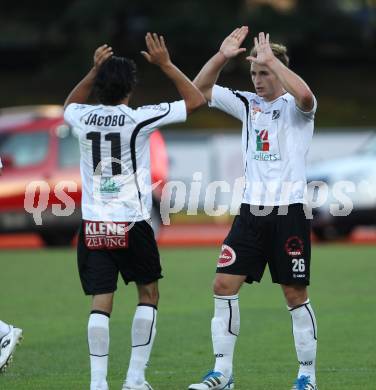 Fussball Bundesliga. Erste Liga. WAC/St. Andrae gegen SKN St. Poelten.  Torjubel Michael Sollbauer, Jacobo (WAC/St.Andrae). Wolfsberg, 26.8.2011
Foto: Kuess

---
pressefotos, pressefotografie, kuess, qs, qspictures, sport, bild, bilder, bilddatenbank