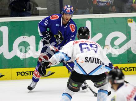 EBEL. Eishockey Bundesliga. EC Pasut VSV gegen  ERC Ingolstadt. DAMON Derek (VSV), Jeff Lovecchio (Ingolstadt). Villach, am 26.8.2011.
Foto: Kuess 


---
pressefotos, pressefotografie, kuess, qs, qspictures, sport, bild, bilder, bilddatenbank