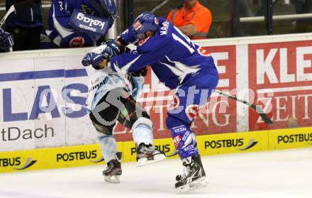 EBEL. Eishockey Bundesliga. EC Pasut VSV gegen  ERC Ingolstadt.  WANVIG Kyle (VSV), Christoph Gawlik (Ingolstadt). Villach, am 26.8.2011.
Foto: Kuess 


---
pressefotos, pressefotografie, kuess, qs, qspictures, sport, bild, bilder, bilddatenbank