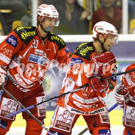 Eishockey Testspiel KAC gegen Iserlohn Roosters. Torjubel John Lammers, Thomas Koch (KAC). Klagenfurt, 27.8.2011.
Foto: Kuess 

---
pressefotos, pressefotografie, kuess, qs, qspictures, sport, bild, bilder, bilddatenbank