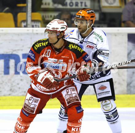 Eishockey Testspiel KAC gegen Iserlohn Roosters. John Lammers, (KAC), Derek Peltier (Iserlohn Roosters). Klagenfurt, 27.8.2011.
Foto: Kuess 

---
pressefotos, pressefotografie, kuess, qs, qspictures, sport, bild, bilder, bilddatenbank