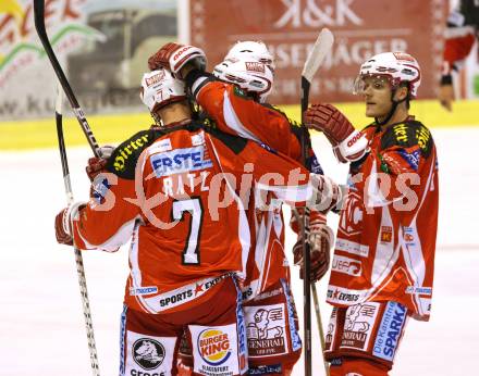 Eishockey Testspiel KAC gegen ERC Ingolstadt. Torjubel (KAC). Klagenfurt, 28.8.2011.
Foto: Kuess 

---
pressefotos, pressefotografie, kuess, qs, qspictures, sport, bild, bilder, bilddatenbank