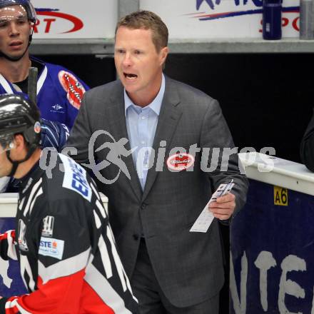 EBEL. Eishockey Bundesliga. EC Pasut VSV gegen Iserlohn Roosters. Trainer Mike Stewart (VSV). Villach, am 28.8.2011.
Foto: Kuess 


---
pressefotos, pressefotografie, kuess, qs, qspictures, sport, bild, bilder, bilddatenbank