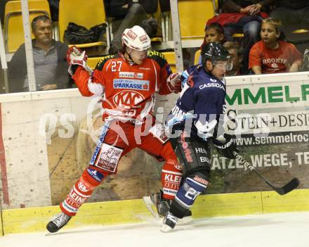 Eishockey Testspiel KAC gegen ERC Ingolstadt. Hundertpfund Thomas (KAC), Petr Fical (ERC Ingolstadt). Klagenfurt, 28.8.2011.
Foto: Kuess 

---
pressefotos, pressefotografie, kuess, qs, qspictures, sport, bild, bilder, bilddatenbank