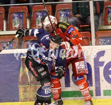 Eishockey Testspiel KAC gegen ERC Ingolstadt. Siklenka Mike (KAC), Jeffrey lo Vecchio (ERC Ingolstadt). Klagenfurt, 28.8.2011.
Foto: Kuess 

---
pressefotos, pressefotografie, kuess, qs, qspictures, sport, bild, bilder, bilddatenbank