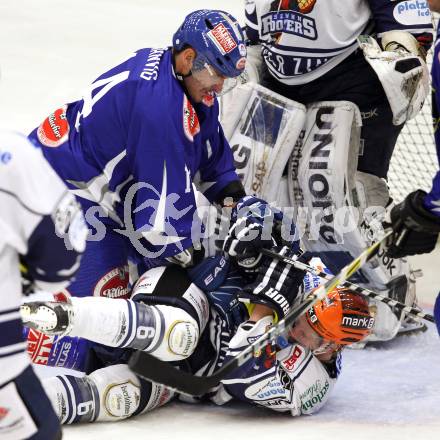 EBEL. Eishockey Bundesliga. EC Pasut VSV gegen Iserlohn Roosters. Kyle Wanvig,  (VSV), Lasse Kopitz (Iserlohn Roosters). Villach, am 28.8.2011.
Foto: Kuess 


---
pressefotos, pressefotografie, kuess, qs, qspictures, sport, bild, bilder, bilddatenbank