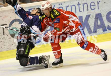 Eishockey Testspiel KAC gegen ERC Ingolstadt. Kirisits Johannes (KAC), Aquino Luciano (ERC Ingolstadt). Klagenfurt, 28.8.2011.
Foto: Kuess 

---
pressefotos, pressefotografie, kuess, qs, qspictures, sport, bild, bilder, bilddatenbank