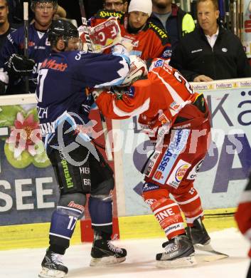 Eishockey Testspiel KAC gegen ERC Ingolstadt.  Furey Kirk (KAC), Jeremy Reich (ERC Ingolstadt). Klagenfurt, 28.8.2011.
Foto: Kuess 

---
pressefotos, pressefotografie, kuess, qs, qspictures, sport, bild, bilder, bilddatenbank