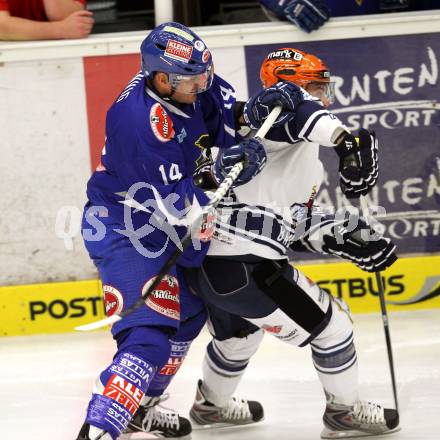 EBEL. Eishockey Bundesliga. EC Pasut VSV gegen Iserlohn Roosters. Kyle Wanvig,  (VSV), Mark Ardelan (Iserlohn Roosters). Villach, am 28.8.2011.
Foto: Kuess 


---
pressefotos, pressefotografie, kuess, qs, qspictures, sport, bild, bilder, bilddatenbank