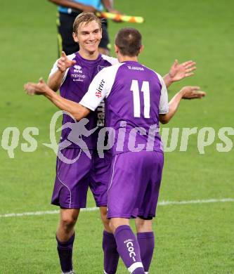 Fussball Regionalliga. SK Austria Klagenfurt gegen Voecklamarkt. Torjubel Peter Pucker, Stefan Korepp (Austria). Klagenfurt, am 2.9.2011.
Foto: Kuess
---
pressefotos, pressefotografie, kuess, qs, qspictures, sport, bild, bilder, bilddatenbank