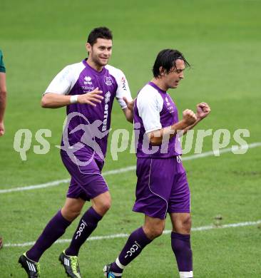 Fussball Regionalliga. SK Austria Klagenfurt gegen Voecklamarkt. Torjubel Aledin Hota, Stephan Buergler (Austria). Klagenfurt, am 2.9.2011.
Foto: KuessT
---
pressefotos, pressefotografie, kuess, qs, qspictures, sport, bild, bilder, bilddatenbank