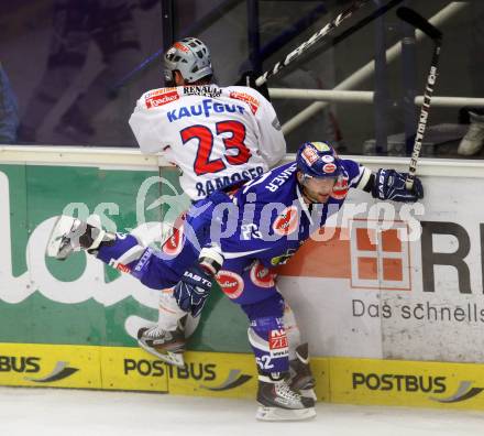 EBEL. Eishockey Bundesliga. EC Pasut VSV gegen Ritten Sport Bozen.  Pierre Luc Sleigher, (VSV), Daniel Tudin (Ritten Sport Bozen). Villach, am 4.9.2011.
Foto: Kuess 


---
pressefotos, pressefotografie, kuess, qs, qspictures, sport, bild, bilder, bilddatenbank