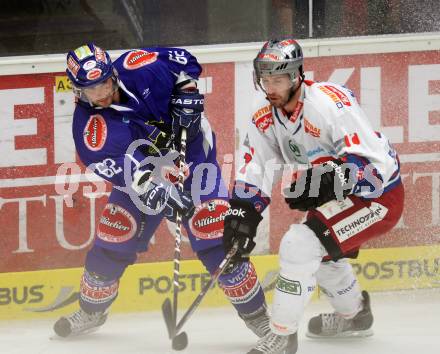 EBEL. Eishockey Bundesliga. EC Pasut VSV gegen Ritten Sport Bozen.  Pierre Luc Sleigher,  (VSV), Ethan Graham (Ritten Sport Bozen). Villach, am 4.9.2011.
Foto: Kuess 


---
pressefotos, pressefotografie, kuess, qs, qspictures, sport, bild, bilder, bilddatenbank