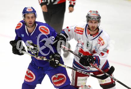 EBEL. Eishockey Bundesliga. EC Pasut VSV gegen Ritten Sport Bozen.  Tomaz Razingar, (VSV), Ethan Graham (Ritten Sport Bozen). Villach, am 4.9.2011.
Foto: Kuess 


---
pressefotos, pressefotografie, kuess, qs, qspictures, sport, bild, bilder, bilddatenbank