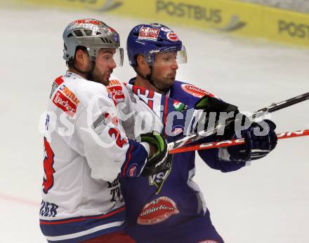 EBEL. Eishockey Bundesliga. EC Pasut VSV gegen Ritten Sport Bozen.  Gerhard Unterluggauer,  (VSV), Daniel Tudin (Ritten Sport Bozen). Villach, am 4.9.2011.
Foto: Kuess 


---
pressefotos, pressefotografie, kuess, qs, qspictures, sport, bild, bilder, bilddatenbank