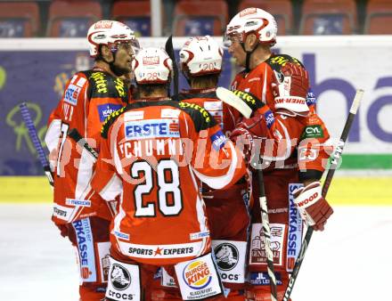 Eishockey Testspiel KAC gegen Jesenice. Torjubel (KAC). Klagenfurt, 4.9.2011.
Foto: Kuess 

---
pressefotos, pressefotografie, kuess, qs, qspictures, sport, bild, bilder, bilddatenbank