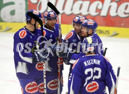 EBEL. Eishockey Bundesliga. EC Pasut VSV gegen Ritten Sport Bozen.  Torjubel VSV). Villach, am 4.9.2011.
Foto: Kuess 


---
pressefotos, pressefotografie, kuess, qs, qspictures, sport, bild, bilder, bilddatenbank