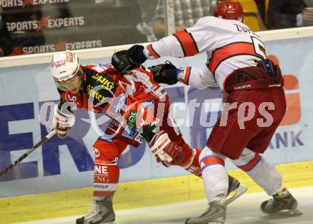 Eishockey Testspiel KAC gegen Jesenice. Herburger Raphael (KAC), Zupancic (Jesenice). Klagenfurt, 4.9.2011.
Foto: Kuess 

---
pressefotos, pressefotografie, kuess, qs, qspictures, sport, bild, bilder, bilddatenbank