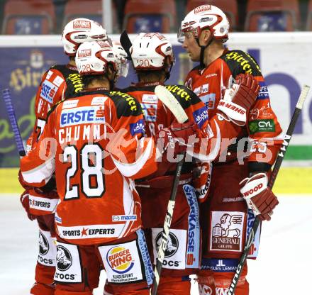 Eishockey Testspiel KAC gegen Jesenice. Torjubel (KAC). Klagenfurt, 4.9.2011.
Foto: Kuess 

---
pressefotos, pressefotografie, kuess, qs, qspictures, sport, bild, bilder, bilddatenbank