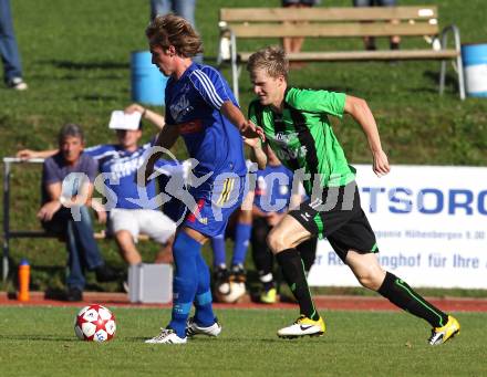 Fussball Kaerntner Liga. Voelkermarkt gegen Hermagor. Daniel Ulrich Primusch (Voelkermarkt), Michael Sternig (Hermagor). Voelkermarkt, am 3.9.2011.
Foto: Kuess
---
pressefotos, pressefotografie, kuess, qs, qspictures, sport, bild, bilder, bilddatenbank