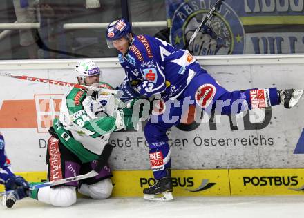 EBEL. Eishockey Bundesliga. EC Rekord Fenster VSV gegen HDD TILIA Olimpija Ljubljana. Benjamin Petrik,  (VSV), Andrej Hebar (Laibach). Villach, am 9.9.2011.
Foto: Kuess 


---
pressefotos, pressefotografie, kuess, qs, qspictures, sport, bild, bilder, bilddatenbank