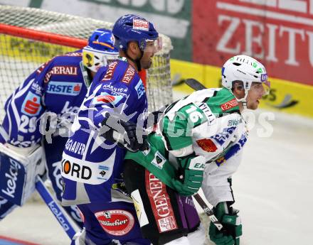 EBEL. Eishockey Bundesliga. EC Rekord Fenster VSV gegen HDD TILIA Olimpija Ljubljana.  Gerhard Unterluggauer, (VSV), Ales Music (Laibach). Villach, am 9.9.2011.
Foto: Kuess 


---
pressefotos, pressefotografie, kuess, qs, qspictures, sport, bild, bilder, bilddatenbank