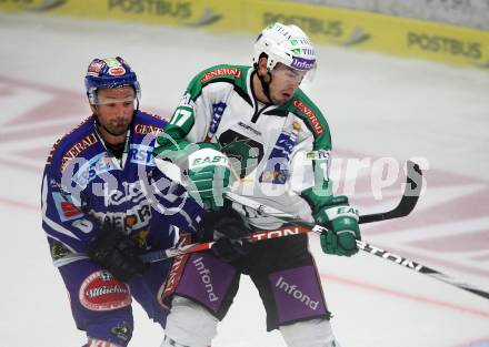 EBEL. Eishockey Bundesliga. EC Rekord Fenster VSV gegen HDD TILIA Olimpija Ljubljana. Gerhard Unterluggauer,  (VSV), Justin Taylor (Laibach). Villach, am 9.9.2011.
Foto: Kuess 


---
pressefotos, pressefotografie, kuess, qs, qspictures, sport, bild, bilder, bilddatenbank