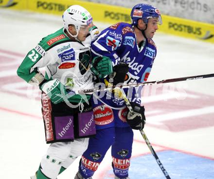 EBEL. Eishockey Bundesliga. EC Rekord Fenster VSV gegen HDD TILIA Olimpija Ljubljana. Tomaz Razingar,  (VSV), Damjan Dervaric (Laibach). Villach, am 9.9.2011.
Foto: Kuess 


---
pressefotos, pressefotografie, kuess, qs, qspictures, sport, bild, bilder, bilddatenbank