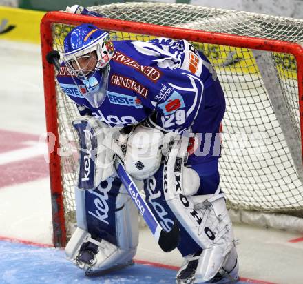 EBEL. Eishockey Bundesliga. EC Rekord Fenster VSV gegen HDD TILIA Olimpija Ljubljana.  Bernhard Starkbaum (VSV). Villach, am 9.9.2011.
Foto: Kuess 


---
pressefotos, pressefotografie, kuess, qs, qspictures, sport, bild, bilder, bilddatenbank