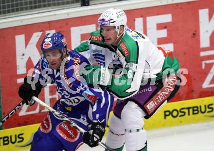 EBEL. Eishockey Bundesliga. EC Rekord Fenster VSV gegen HDD TILIA Olimpija Ljubljana. Tomaz Razingar, (VSV), Bostjan Groznik  (Laibach). Villach, am 9.9.2011.
Foto: Kuess 


---
pressefotos, pressefotografie, kuess, qs, qspictures, sport, bild, bilder, bilddatenbank