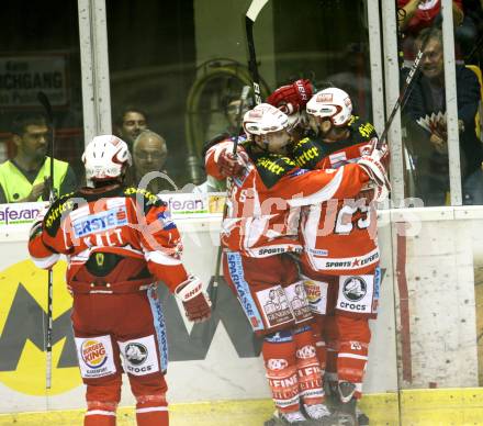 EBEL. Eishockey Bundesliga.  KAC gegen EC Red Bull Salzburg. Torjubel (KAC). Klagenfurt, 9.9.2011.
Foto: Kuess 

---
pressefotos, pressefotografie, kuess, qs, qspictures, sport, bild, bilder, bilddatenbank