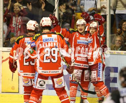 EBEL. Eishockey Bundesliga.  KAC gegen EC Red Bull Salzburg. Torjubel (KAC). Klagenfurt, 9.9.2011.
Foto: Kuess 

---
pressefotos, pressefotografie, kuess, qs, qspictures, sport, bild, bilder, bilddatenbank