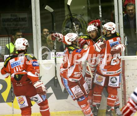 EBEL. Eishockey Bundesliga.  KAC gegen EC Red Bull Salzburg. Torjubel (KAC). Klagenfurt, 9.9.2011.
Foto: Kuess 

---
pressefotos, pressefotografie, kuess, qs, qspictures, sport, bild, bilder, bilddatenbank