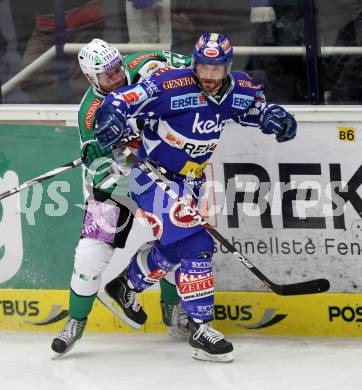 EBEL. Eishockey Bundesliga. EC Rekord Fenster VSV gegen HDD TILIA Olimpija Ljubljana. Nicolas Petrik,  (VSV), Matej Hocevar (Laibach). Villach, am 9.9.2011.
Foto: Kuess 


---
pressefotos, pressefotografie, kuess, qs, qspictures, sport, bild, bilder, bilddatenbank