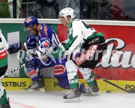 EBEL. Eishockey Bundesliga. EC Rekord Fenster VSV gegen HDD TILIA Olimpija Ljubljana. Pierre Luc Sleigher,  (VSV), Jamie Fraser (Laibach). Villach, am 9.9.2011.
Foto: Kuess 


---
pressefotos, pressefotografie, kuess, qs, qspictures, sport, bild, bilder, bilddatenbank