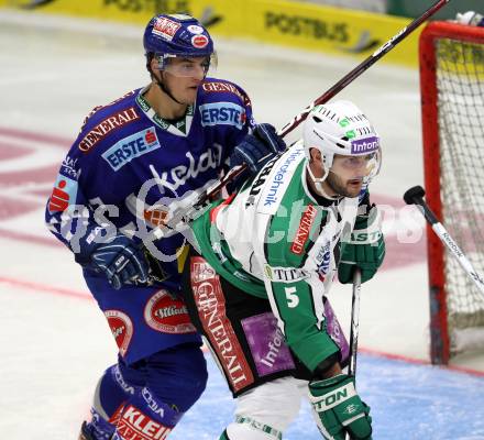 EBEL. Eishockey Bundesliga. EC Rekord Fenster VSV gegen HDD TILIA Olimpija Ljubljana. Stefan Bacher, (VSV), Scott Hotham  (Laibach). Villach, am 9.9.2011.
Foto: Kuess 


---
pressefotos, pressefotografie, kuess, qs, qspictures, sport, bild, bilder, bilddatenbank