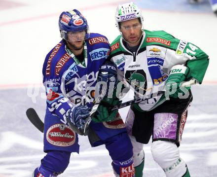 EBEL. Eishockey Bundesliga. EC Rekord Fenster VSV gegen HDD TILIA Olimpija Ljubljana. Christof Martinz,  (VSV), Matej Hocevar (Laibach). Villach, am 9.9.2011.
Foto: Kuess 


---
pressefotos, pressefotografie, kuess, qs, qspictures, sport, bild, bilder, bilddatenbank